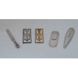 A small collection of silver and white metal bookmarks (5)Please refer to department for condition