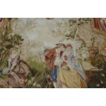 A French pictorial Aubusson tapestry, 20th century, depicting classical romantic scene, 220cm x