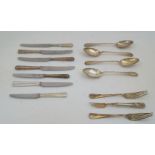 A group of silver plate, comprising: four Old English pattern tablespoons, by Rodgers; a Mappin &