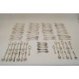 A quantity of silver plated flatware, comprising: 43 Hanoverian pattern teaspoons by Mappin &