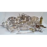 A collection of silver plated ware, to include: a Harrods jug with wooden handle, 14cm high; a