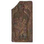 A carved red marble tablet depicting a Qajar ruler, Iran, 19th century, of rectangular form, the