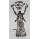 A Continental silver oil lamp, later converted to electricity, stamped 925 and with import marks,