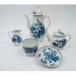 A group of Worcester blue and white porcelain, 18th century, to include: a baluster form coffee