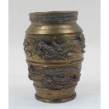 A Japanese bronze vase, Meiji period, late 19th century, modelled to the exterior with panels