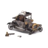 A white metal model of the Ford Model T car produced for the 65th anniversary of Ford Model T,