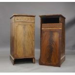 A pair of George III style mahogany pedestal cabinets, early 20th century, the panelled door with