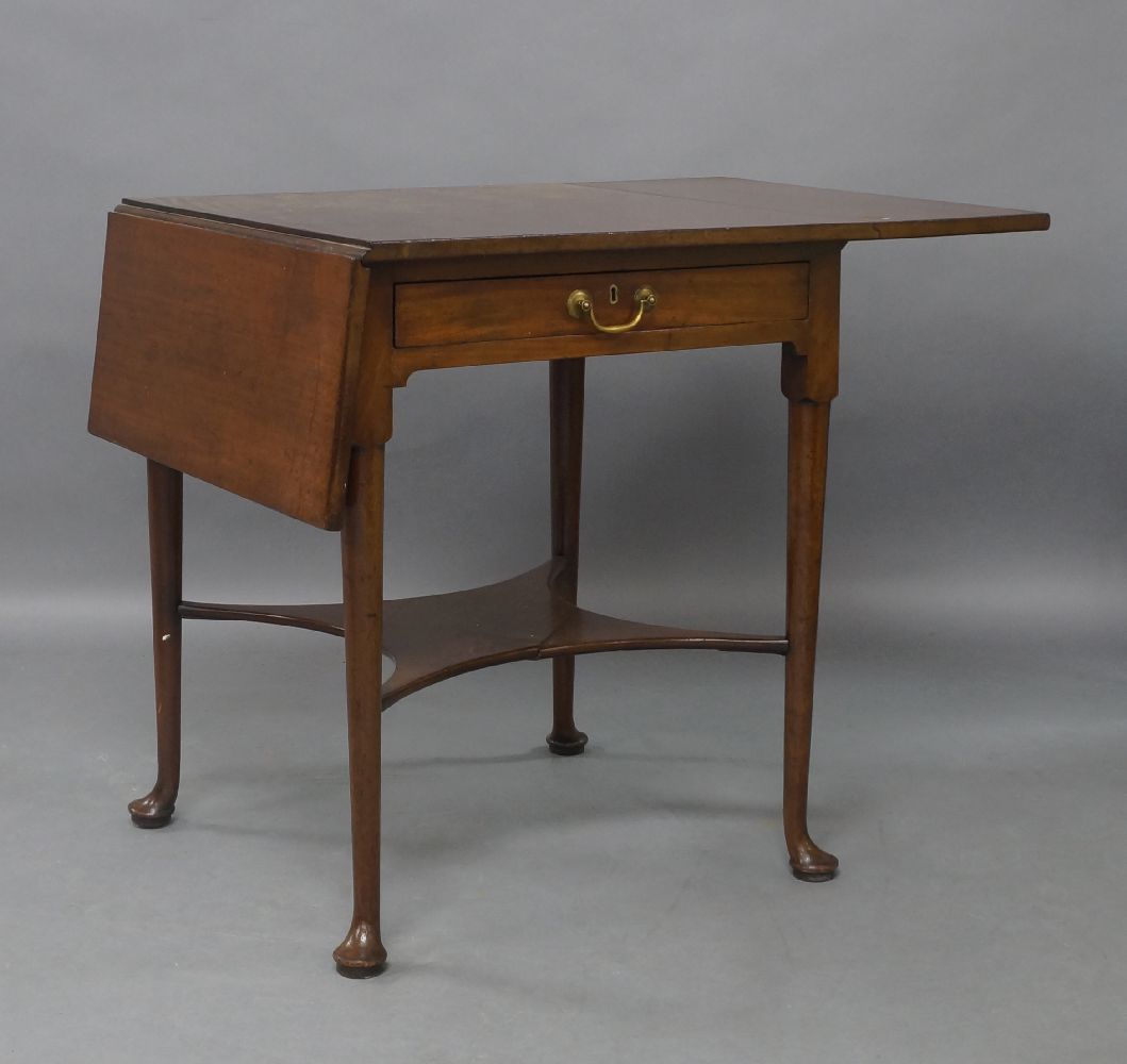 A George III mahogany pembroke table, the square top with drop leaves, above single drawer, raised - Image 2 of 2