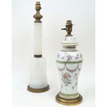 A Chinese vase and cover table lamp, 20th century, decorated with swags and sprays of flowers