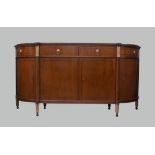 A Regency style mahogany sideboard, late 20th century, with four drawers above four cupboard