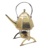 A Jugendstil brass kettle on heater stand by GebrÃ¼der Bing, Nuremburg, early 20th century, the