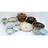 A group of studio pottery, 20th century, to include Tim Andrews bowls and jug with blue flower on