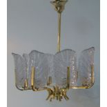 Carl Fagerlund (1915-2011) for Orrefors, an eight light chandelier, circa 1960, the brass frame with