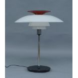 Louis Poulsen 'PH80' table lamp, circa 1980, with graduated domed plastic shades on chromed