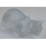 A modern Lalique frosted glass pouncing cat, etched signature 'Lalique R France' to the underside,