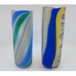 Will Shakespeare, two tapered cylindrical studio glass vases, 2000, each with incised signature