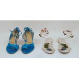 Alexander McQueen: a pair of Butterfly wedge blue satin strappy heels, size '37', with simulated