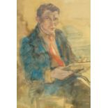 British School, early/mid-20th century- Portrait of a seated man turned to the right; pen, pastel,