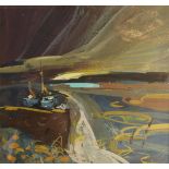 John Crolla, Scottish b.1929- Night boats; oil and watercolour on paper, signed and dated 2004 lower