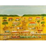 Charles Smith, British, mid-late 20th century- Scene in Jabalpur, 1980; oil on board, signed and