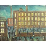 Charles M Jones, British 1923-2008- Factory at night; oil on canvas, signed lower right, 40 x 50 .