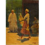 British School, early 20th century- An Arab market, 1920; oil on canvas, signed with initials and