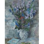 Kenneth Ambrose Jameson RCamA, British 1913-1996- Tall flowers; oil on board, signed 'Jameson' lower