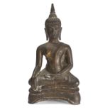 A Thai bronze figure of Buddha, Kamphaeng Phet style, 15th/16th century, 21cm high 泰國十五至十六世紀