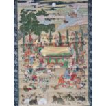 A large Japanese hanging scroll painting, 'The Death of Buddha', Edo period, ink colour and gold
