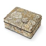 A Japanese Shibayama style carved mother-of-pearl and bone box, Meiji period, densely decorated with