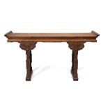 A fine Chinese Huanghuali and Zitan Altar Table, late 19th century, the top constructed with a