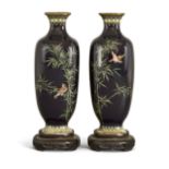 A pair of Japanese cloisonne enamel vases by Hayashi Kodenji, late Meiji period, finely decorated in