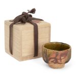 KEN MATSUZAKI (Japanese, b.1950), Teabowl, Oribe glaze, 4.5 high x 6cm dia., with signed wood box (
