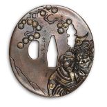 A Japanese tsuba signed Furukawa Jōchin, Edo period, the oval plate decorated to one side with two