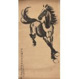 After XU BEIHONG (Chinese, 1895-1953), ink on paper, hanging scroll, study of a galloping horse,