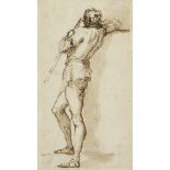 Salvator Rosa, Italian 1615-1673- Study of a standing man; black chalk, pen and brown ink and wash