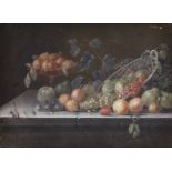 Circle of Johann Jakob Dietzsch, German 1713-1776- Still life with fruit on a table; bodycolour on