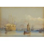 James John Wilson Carmichael, British 1800-1868- Man-o-war at anchor; pencil and watercolour