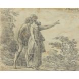 Richard Cooper, Jnr, British 1740-c.1814- Couple in a woodland; pencil on paper, signed 'R.