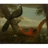 Follower of Stephen Elmer, ARA, British 1714-1796- Peacock and a golden pheasant in a landscape; oil