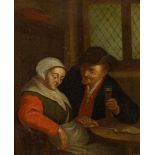 After Adriaen Jansz. van Ostade, Dutch 1610-1685- A peasant courting an elderly woman; oil on