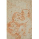 Follower of Guido Reni, Italian 1575-1642- St Joseph with the Christ Child; red chalk on laid paper,