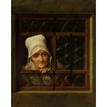 After Josef Hauzinger, Austrian 1728-1786- Old woman in a window; oil on canvas, 80.5 x 67 cm. Note: