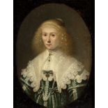 Attributed to Anthonie Palamedesz, Dutch 1601-1673- Portrait of a lady, small-half-length, in a