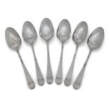 A set of six George III silver 'Dove & Olive Branch' picture-back teaspoons, London, 1769-1772,