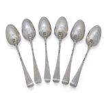 A set of six George III silver 'I Love Liberty' picture-back teaspoons, London, c.1765, Philip