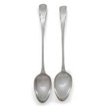 Two George III Old English pattern silver stuffing spoons, one London, 1788, Hester Bateman, 29.