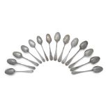 A group of fourteen silver 'Dove & Olive Branch' picture-back teaspoons, Hanoverian and Old