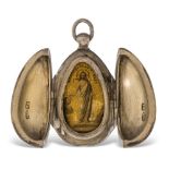 A Russian egg pendant containing an icon, Moscow, c.1880, possibly Mikhail Karpinsky, with 84