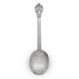 A lace-back silver trefid spoon with decorated front, London, c.1680, Edward Hulse, the reverse of